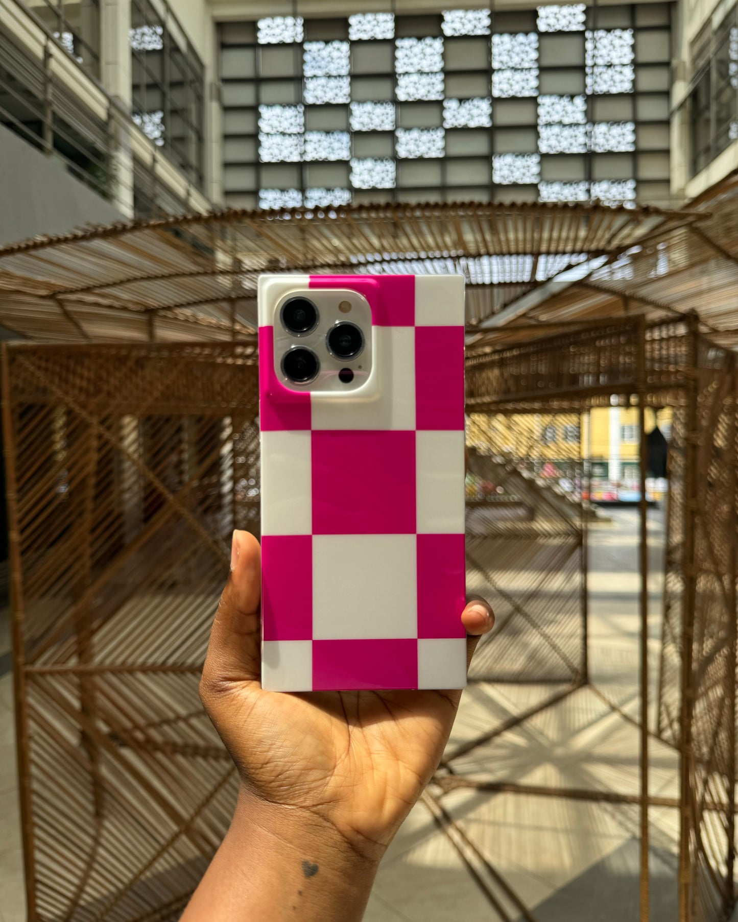 Pink Checkered Square Case