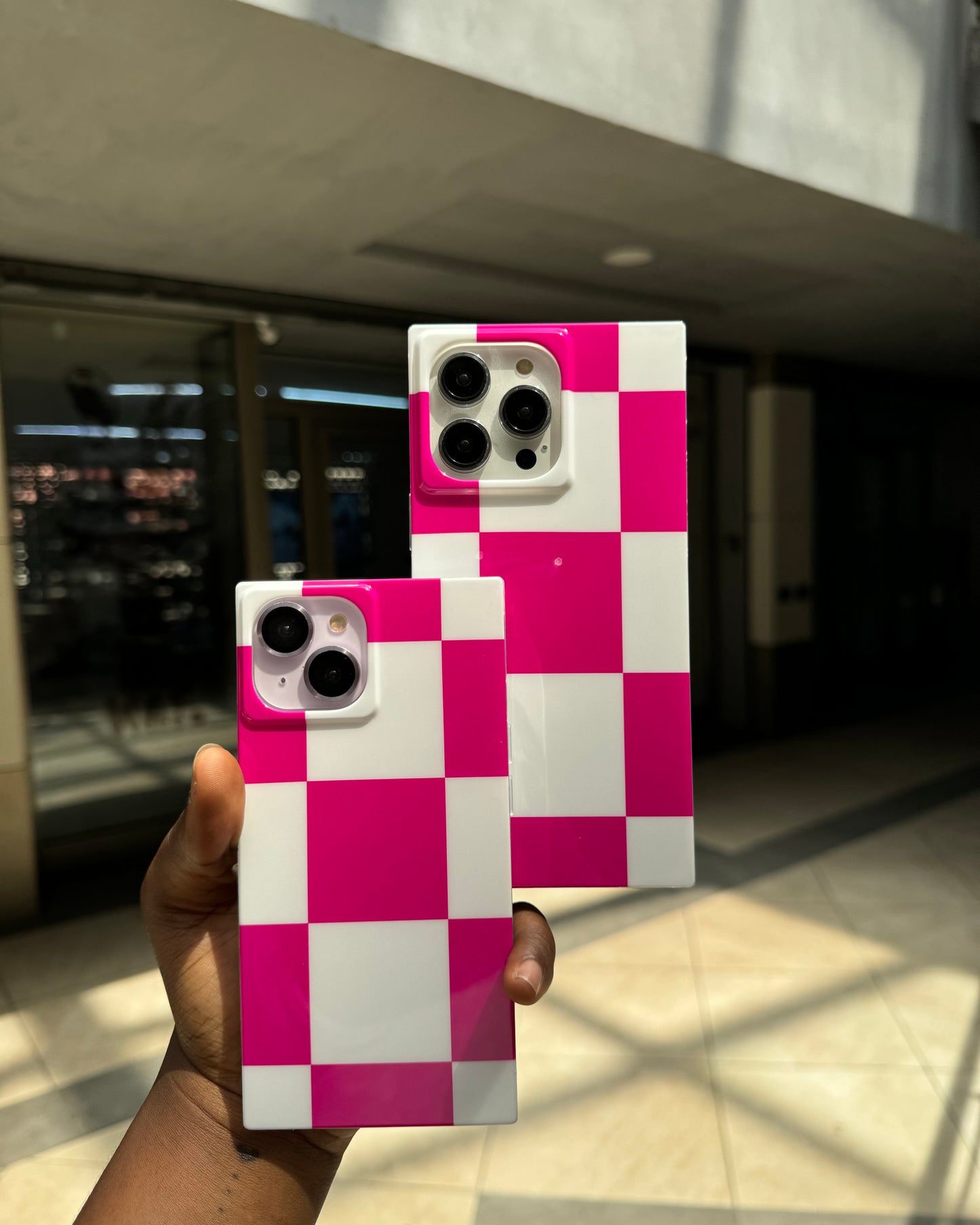 Pink Checkered Square Case