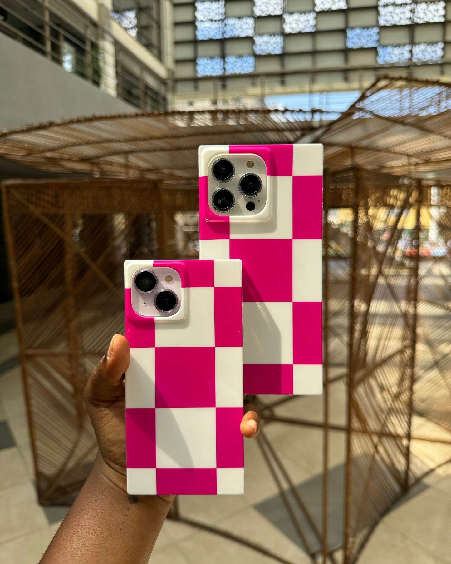Pink Checkered Square Case
