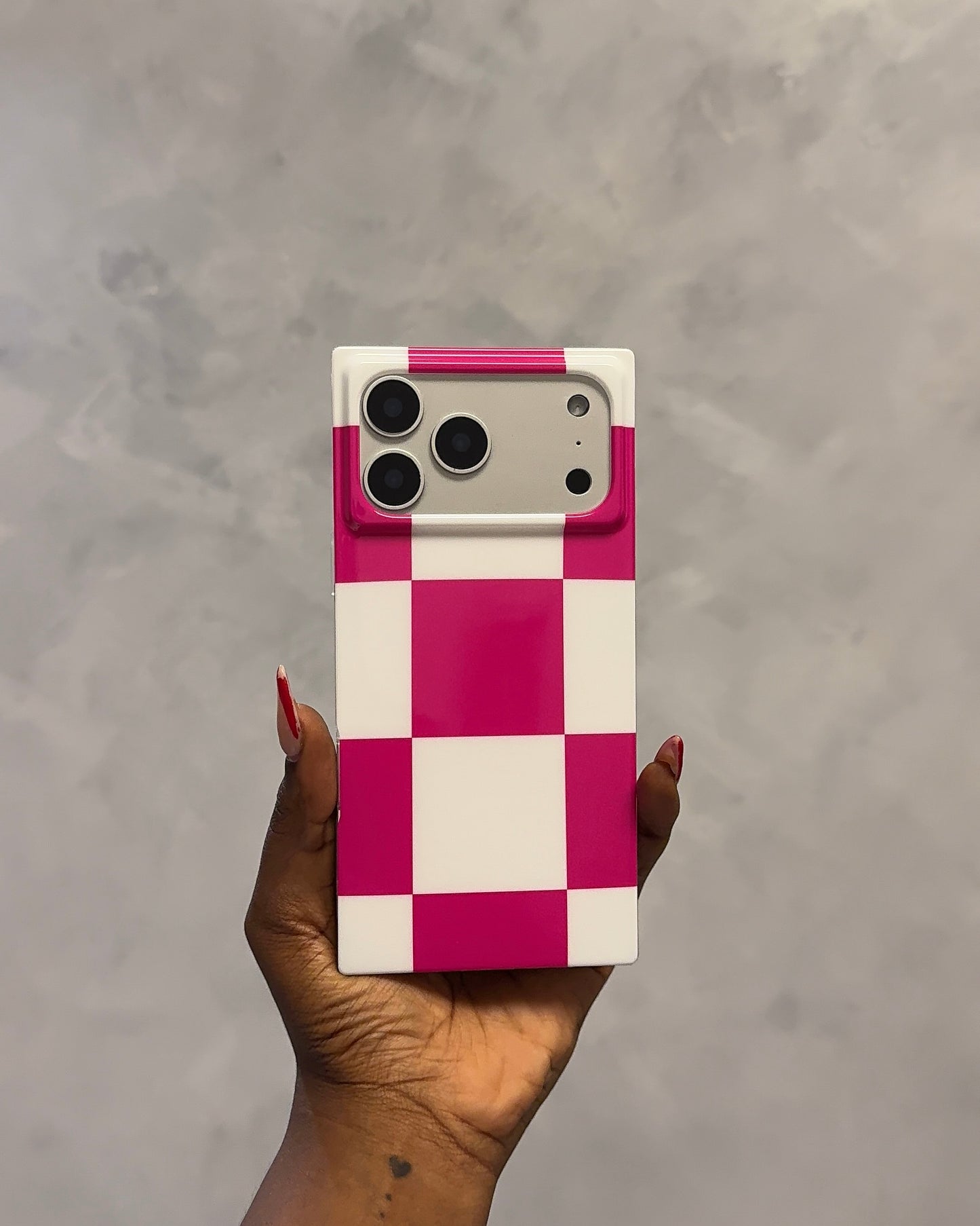 Pink Checkered Square Case
